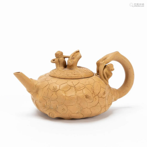 CHINESE YIXING ZISHA TAN MONKEY TEAPOT