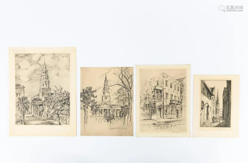 4 PCS, ELIZABETH O. VERNER CHARLESTON LITHOGRAPHS