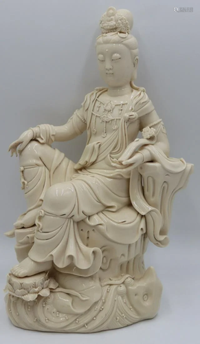 Signed Blanc de Chine Seated Quan Yin.