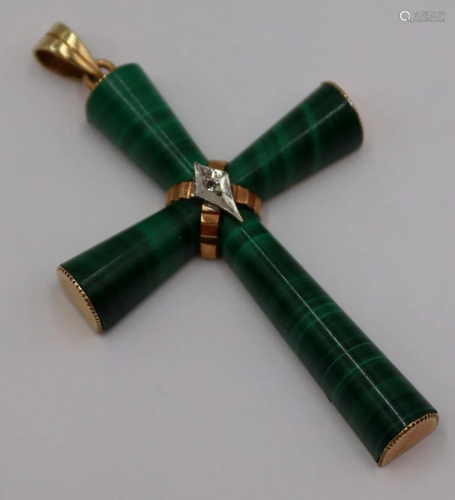 JEWELRY. 14kt Gold and Malachite Cross Pendant.