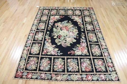 Vintage Needlepoint Floral Decorated Carpet .