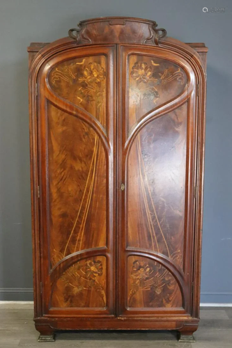 Impressive Art Nouveau Inlaid 2 Door Armoire