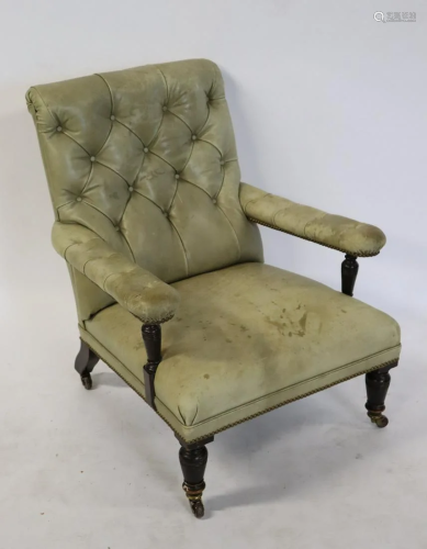 Antique Leather Upholstered Lounge Chair.