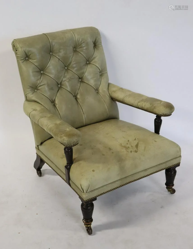 Antique Leather Upholstered Lounge Chair.