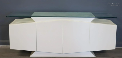 Vintage White Lacquered & Glass Top Modernist