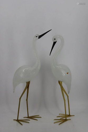 A Magnificent Pair Of Murano Glass Herons.