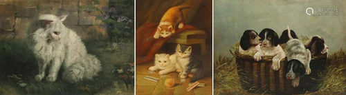 GROUPING OF THREE ANIMAL PAINTINGS.