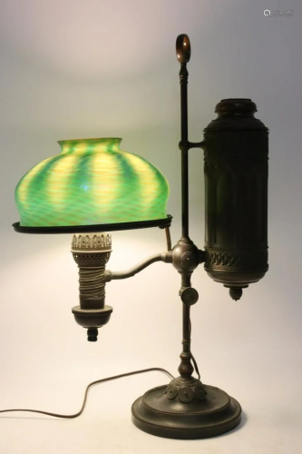 Tiffany Studios Bronze Student Oil Lamp.