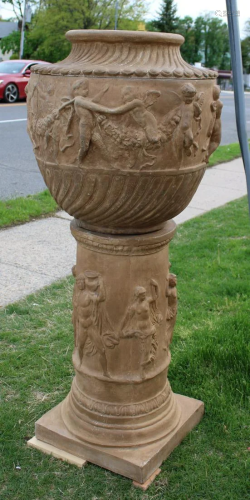 Large Carved Stone / Portland Planter On Stand.