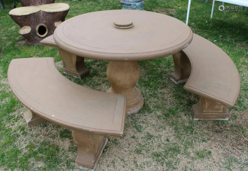 Vintage Stained Portland Table And Benches.