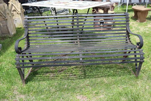 Antique Iron Black Painted Slatted Bench