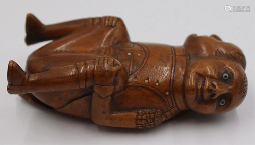 Early 19th C Carved Boxwood Snuff Box.