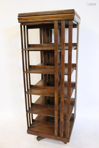 Large Antique Oak Revolving Bookcase.