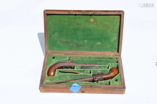 Antique Pair of Percussion Cap Pistols & Bayonets.