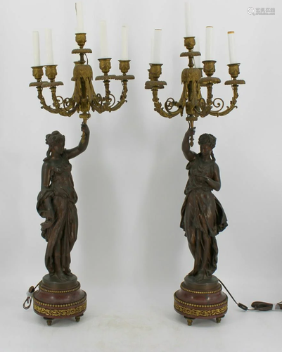 Large & Impressive Pair Of Gilt & Patinated