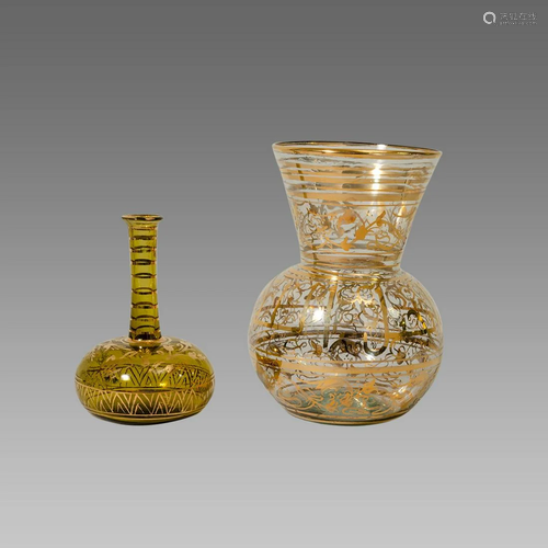 Lot of 2 Middle Eastern Islamic Glass Vases, Kufic