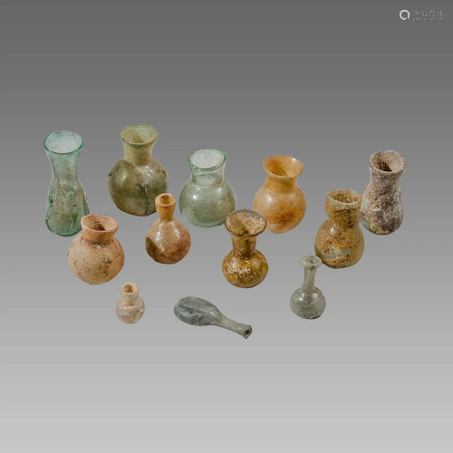 Lot of 12 Ancient Roman, Islamic Glass Bottles