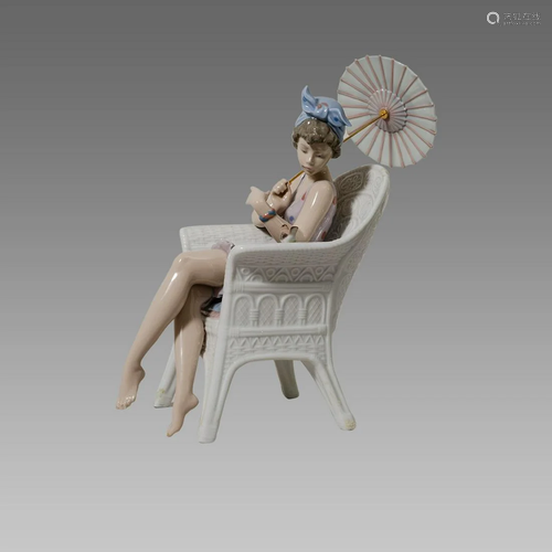 Lladro Trino at the Beach Girl in Chair with Parasol,