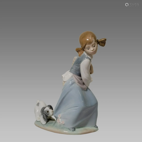 Lladro Girl with Dog Figurine.