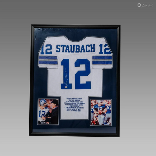 Roger Staubach Dallas Cowboys. HOF 1985. Framed Signed