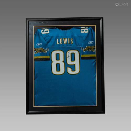 Framed Jacksonviles Jaquars. Lewis 89. Signed Jersey.