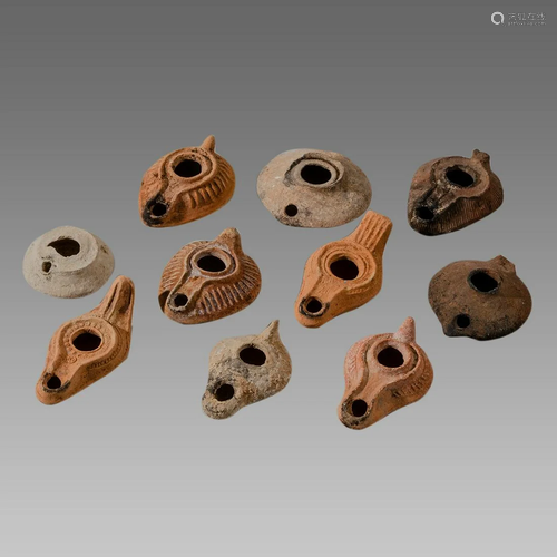 Lot of 10 Ancient Roman, Byzantine Terracotta Oil Lamps