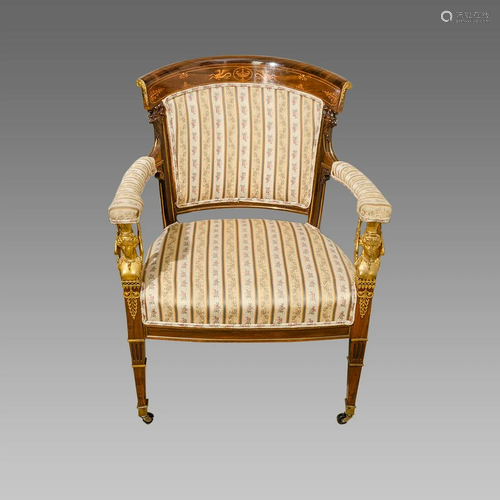 French Empire Style Marquetry Inlay Chair with Phoenix