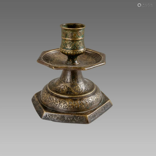 Mamluk revival Syrian Copper candlestick c.18th-19th