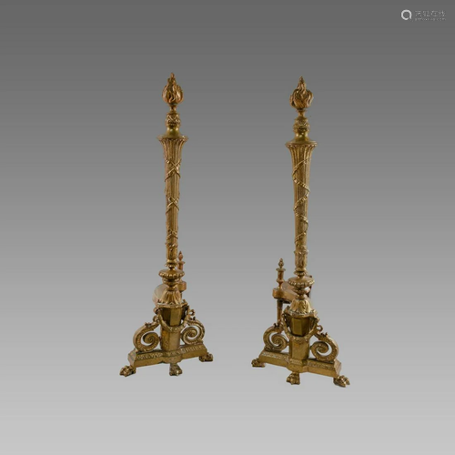 19th century pair of French bronze chenets andirons.