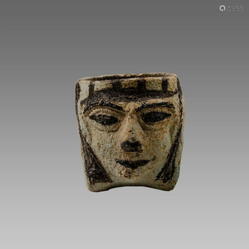 Ancient Egyptian Faience Headed Cup Late period