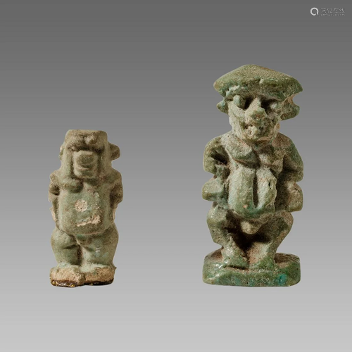 Lot of 2 Ancient Egyptian Faience Dwarf Pataikos