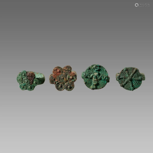 Lot of 4 Ancient Baktrian Bronze Rings c.2nd century