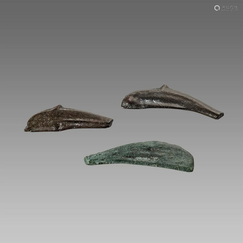 Lot of 3 Ancient Greek Dolphin coins c.4th century BC.