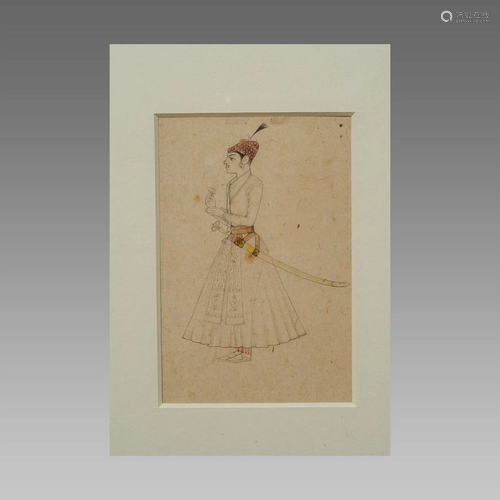 19th century Indian black and white Sketch of a