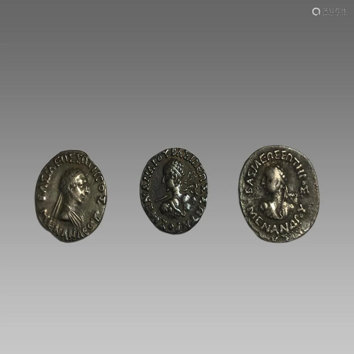 Lot of 3 BAKTRIA, Indo-Greek Kingdom. Menander I Soter.