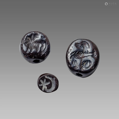 Lot of 3 Ancient Sasanian hematite Seals c.5th century