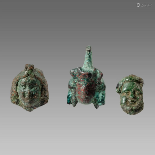 Lot of 3 Ancient Roman Bronze Face Applique c.2nd/4th