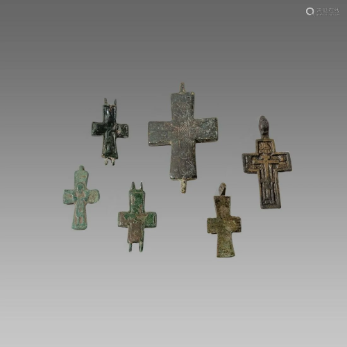 Lot of 6 Ancient Byzantine Bronze Crosses c.6th/10th