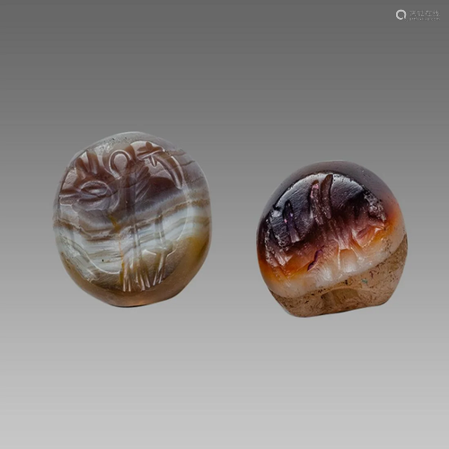 Lot of 2 Ancient Sasanian Banded Agate Seals c.5th