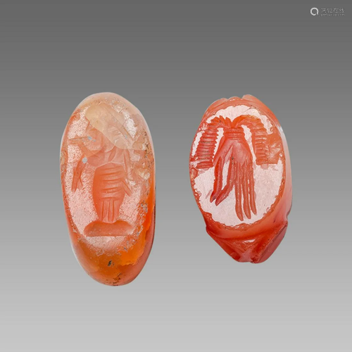 Lot of 2 Ancient Sasanian Agate Seals c.5th century AD.