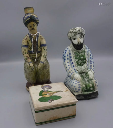 ANTIQUE QAJAR IRAN MIDDLE EASTERN POTTERY FIGURE BOX