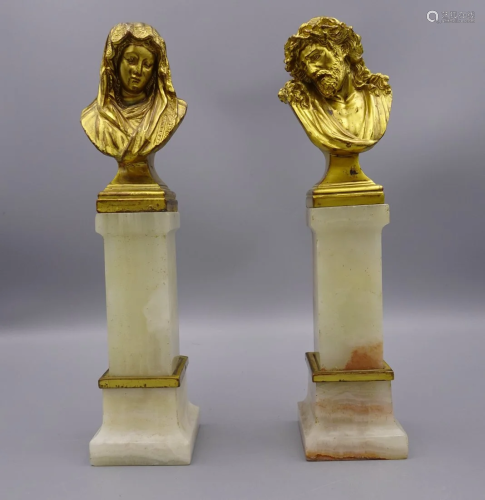 PAIR BRONZE CHRISTIANITY JESUS MARY STATUES FIGURE