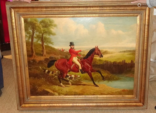 LARGE EQUESTRIAN OIL ON CANVAS PAINTING