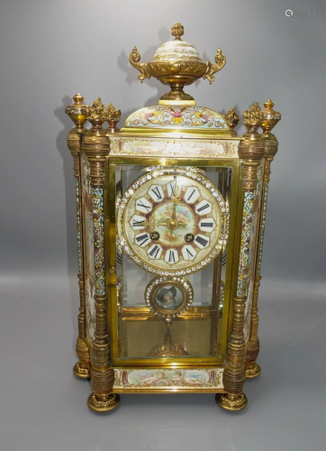 RARE JAPY FRERES CHAMPLEVE FRENCH CLOCK