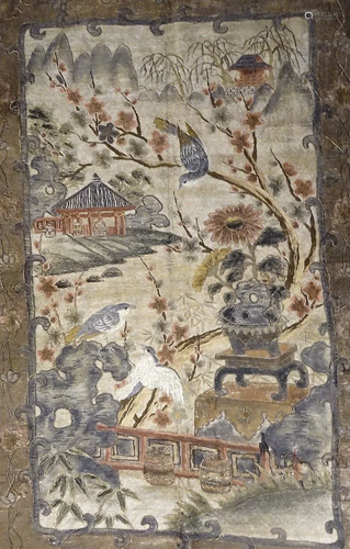 ANTIQUE CHINESE TEXTILE TAPESTRY LANDSCAPE