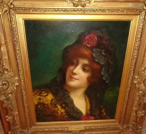 ANTIQUE OIL ON CANVAS PAINTING SPANISH ANTONIO TORRES