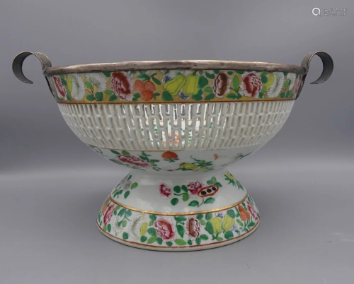 ANTIQUE CHINESE RETICULATED FOOTED BOWL