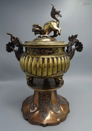 MEIJI JAPANESE MIXED METAL FOO DOG CENSER