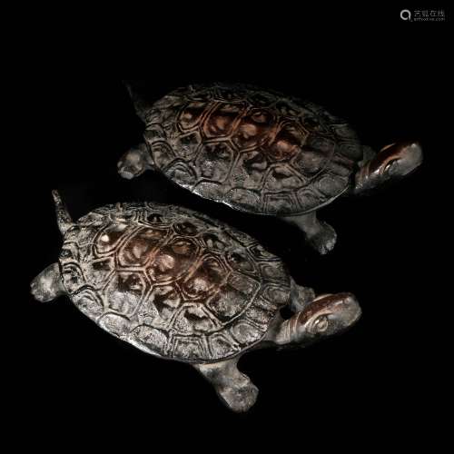 pair of chinese iron turtles