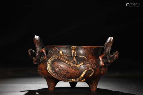 chinese gilt bronze censer with dragon pattern